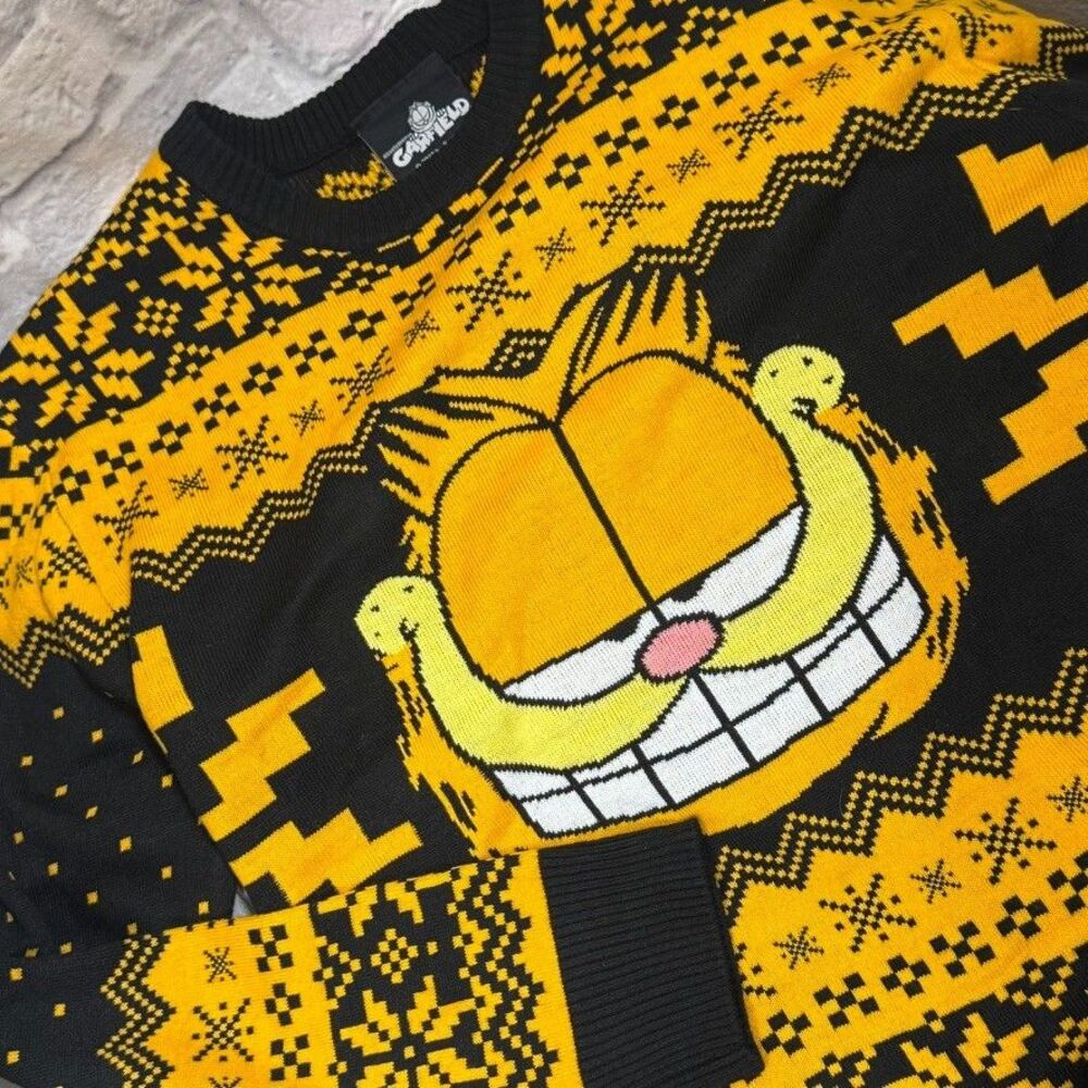 Garfield Ugly Christmas Sweater Mens Medium Fair Isle Winter Knit Nickelodeon